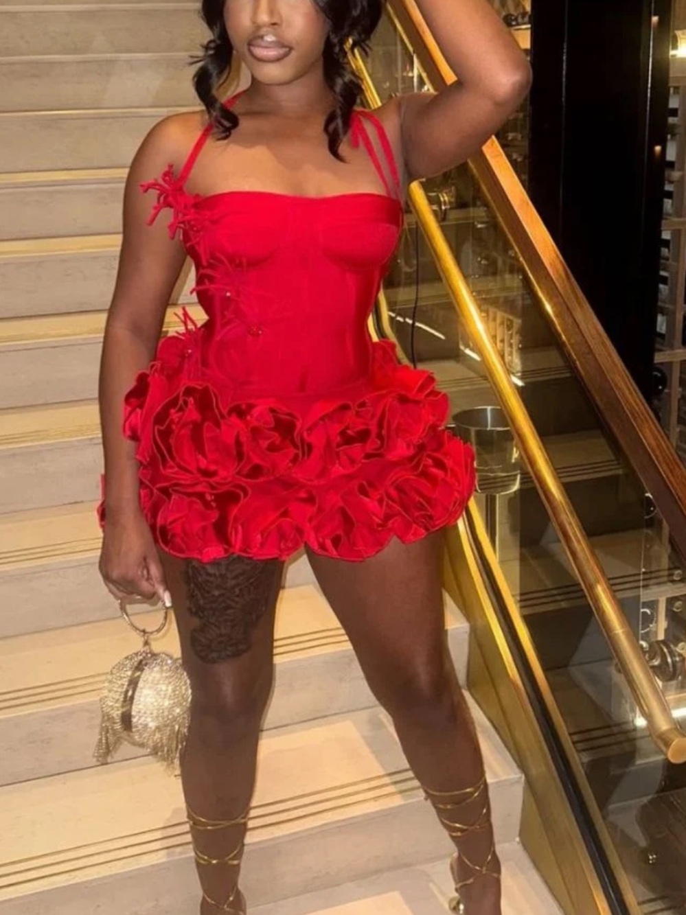 Red Strapless Ruffle Mini Dress
